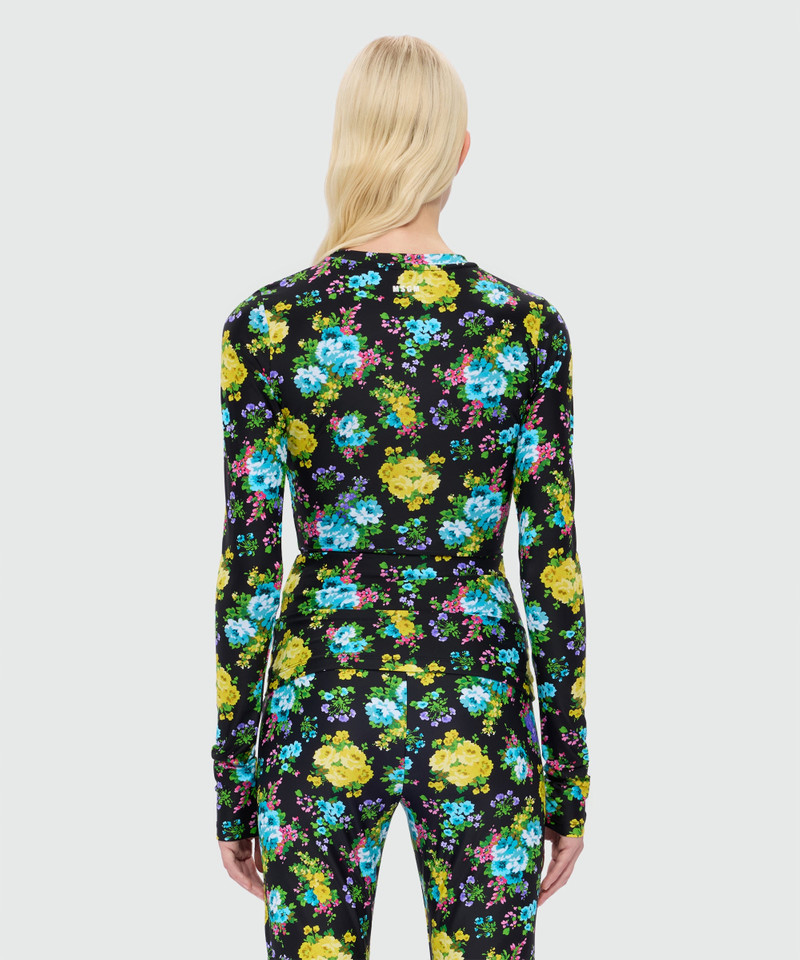 Black lycra T-shirt with floral print 3