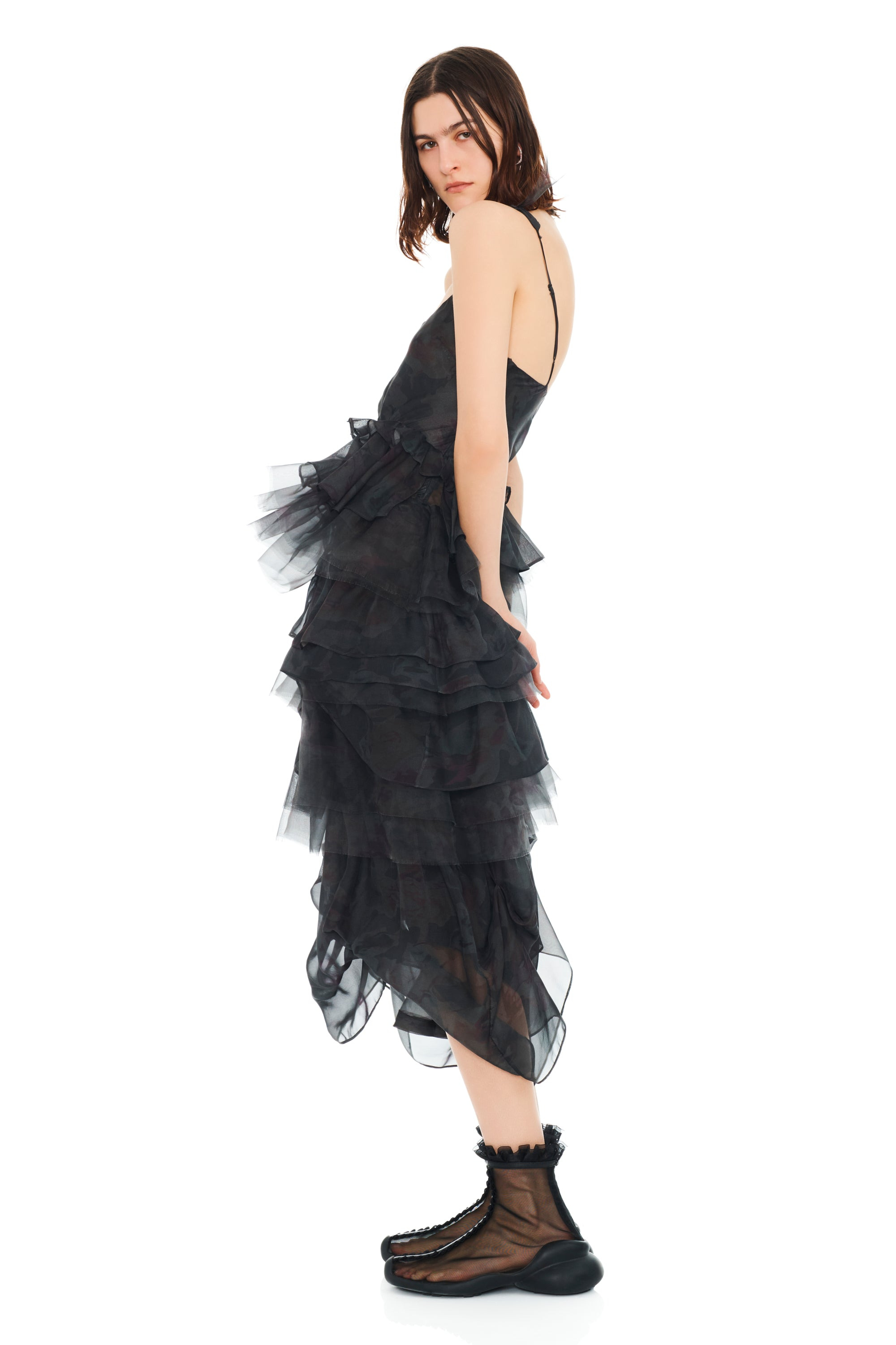 BLACK WATERCOLOR ROSES GERANIUM DRESS - 6