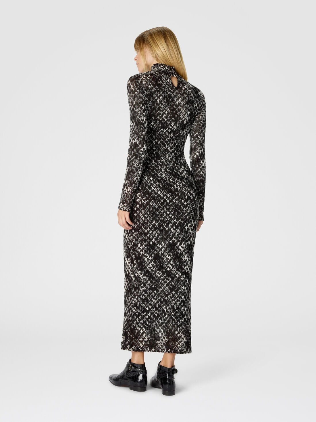 High-Neck Long Dress in Flame Lace - 3