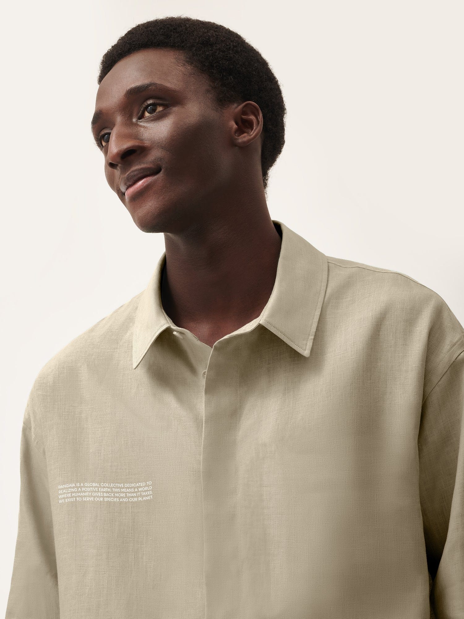 Mens DNA Linen Collared Long Sleeve Shirt - Cliff Beige - 4
