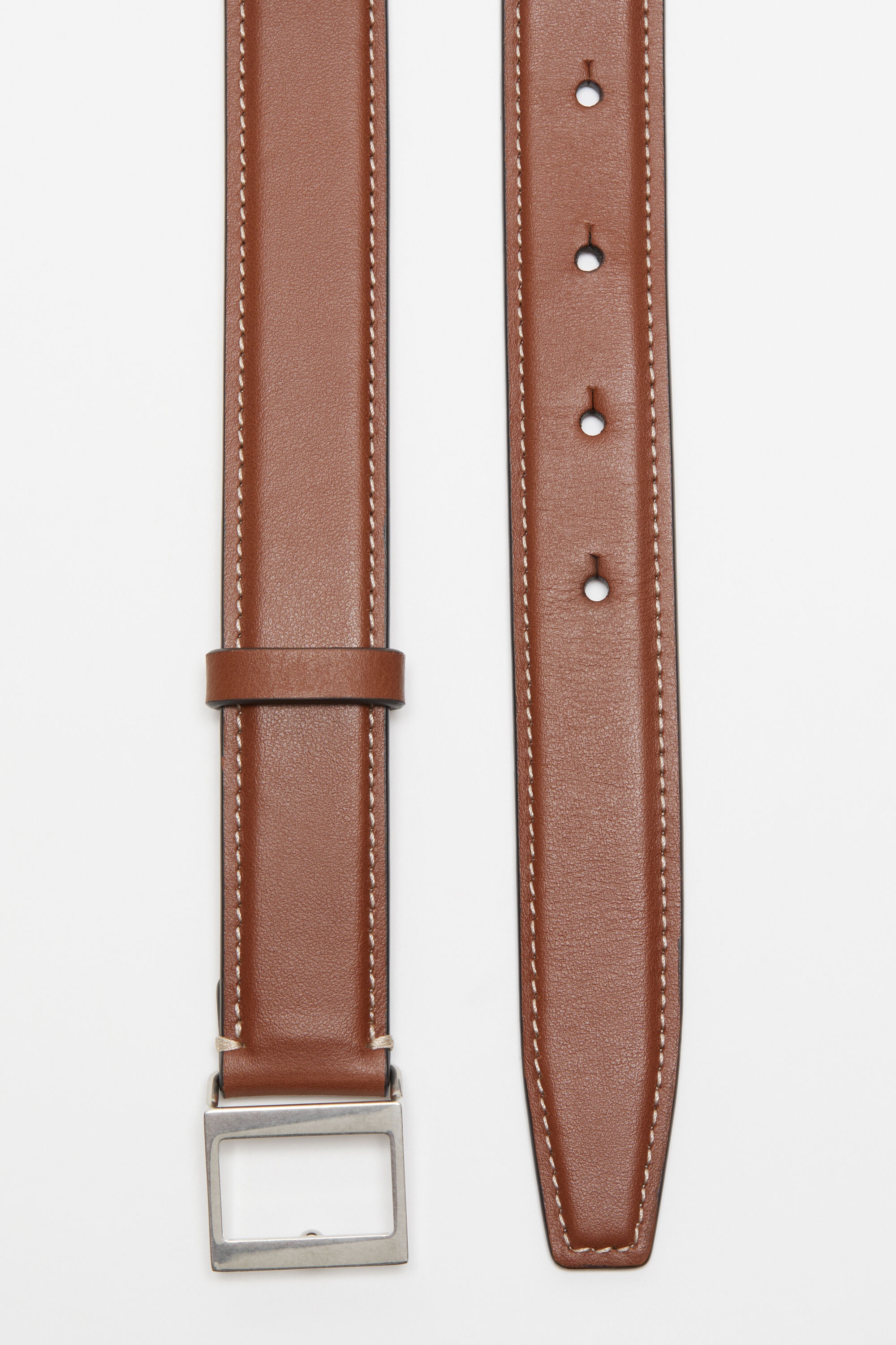 Leather buckle belt - Brown - 4