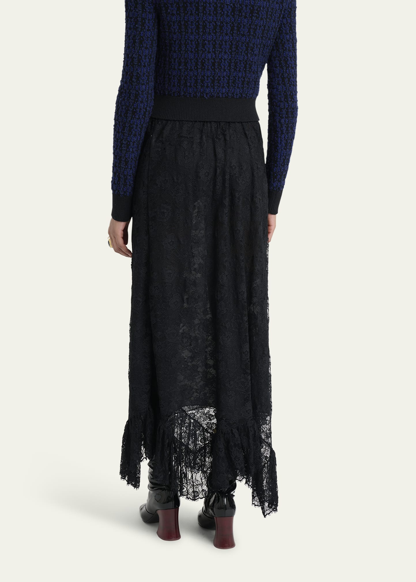 Flower Lace Ruffle-Hem Maxi Skirt - 3