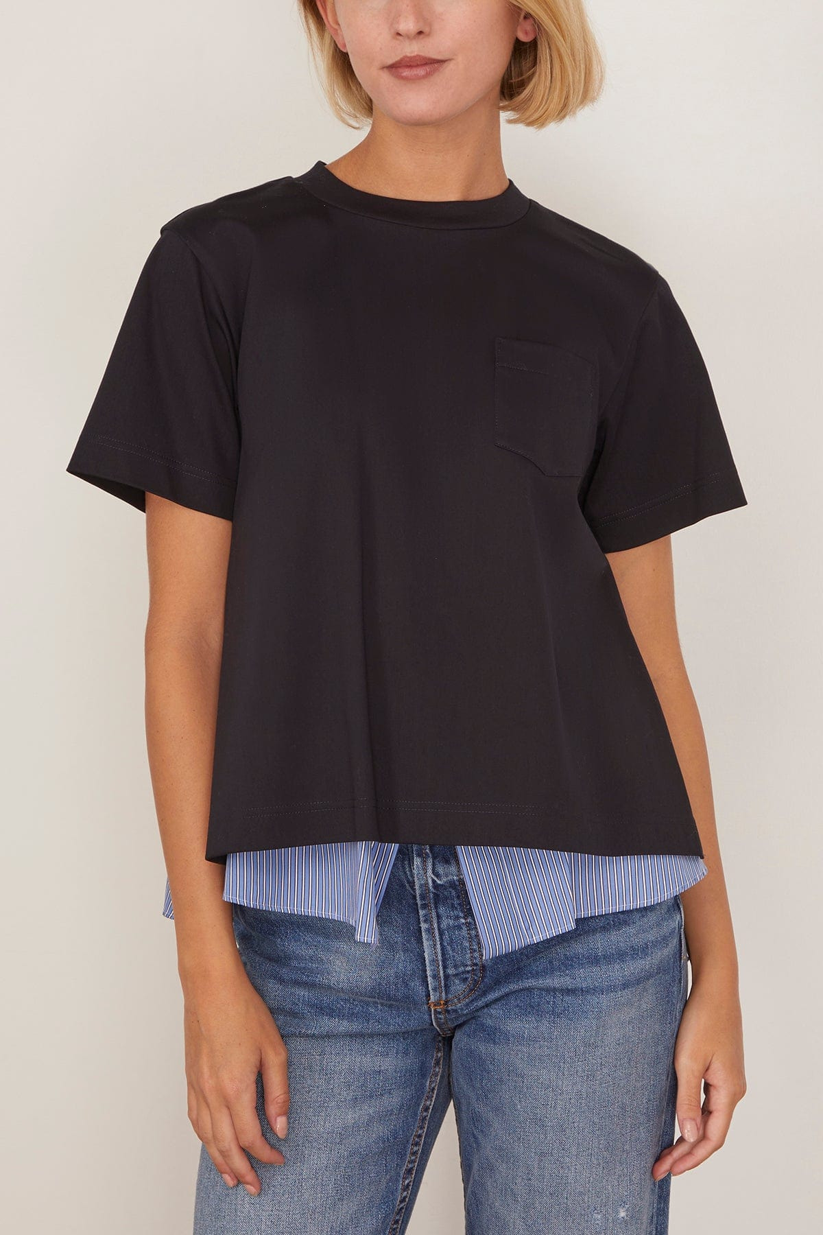 Poplin x Cotton Jersey T-Shirt in Navy/Blue Stripe - 3