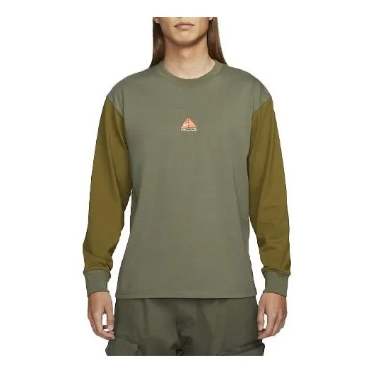 Men's Nike Round Neck Pullover Colorblock Long Sleeves Green T-Shirt DO9682-222 - 1