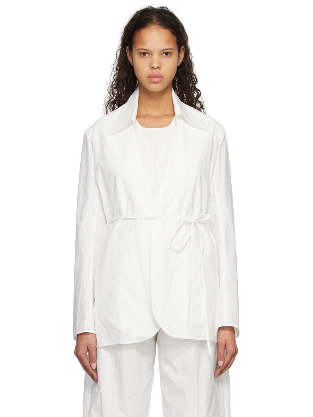 White Collarless Jacket - 1