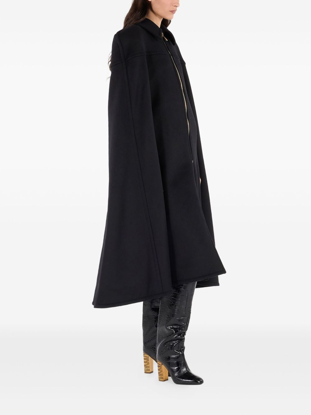 zip-front shoulder-padded cape - 3