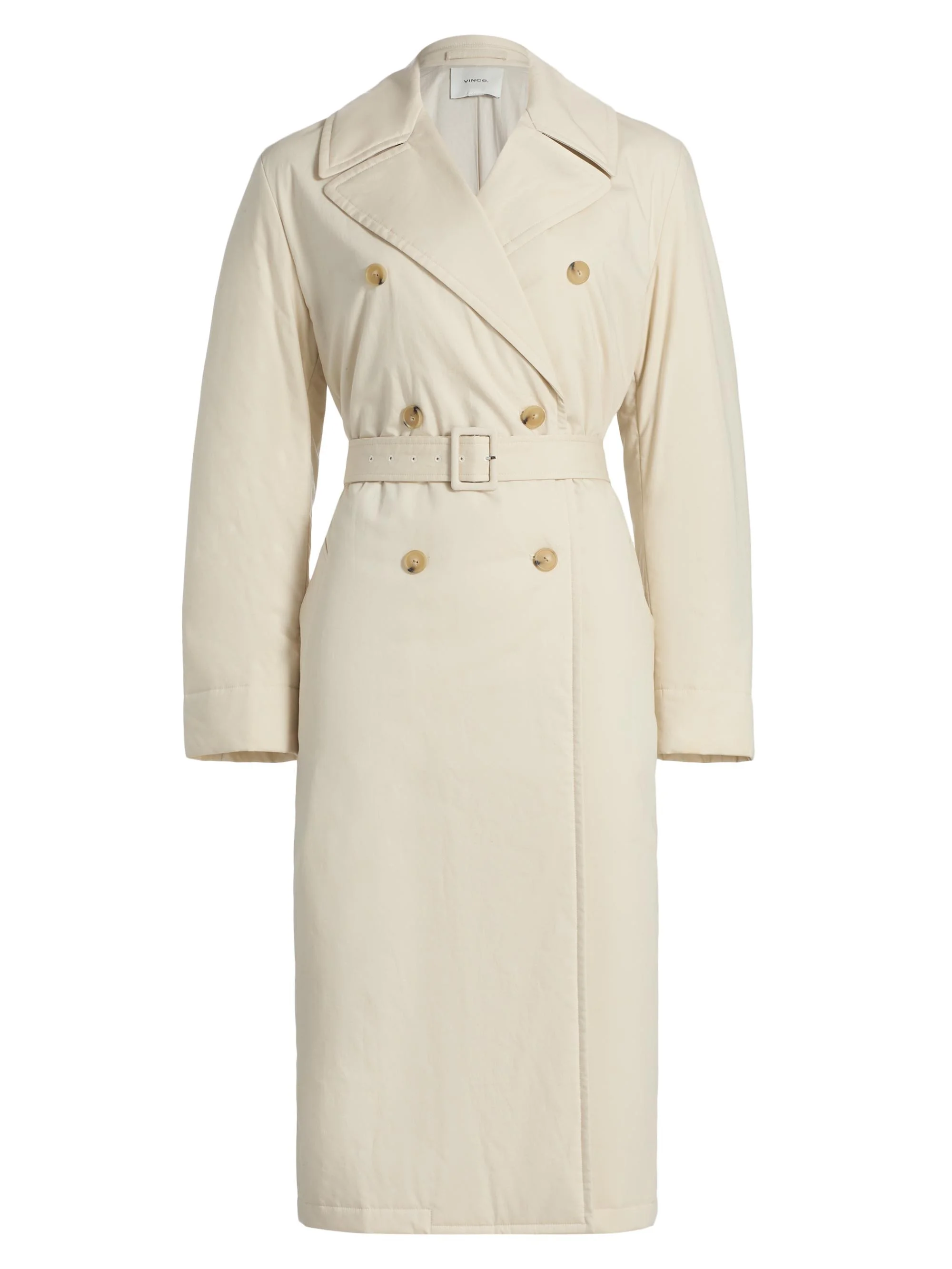 Women's Padded Tie-Waist Cotton Trench Coat - White Tea - 1