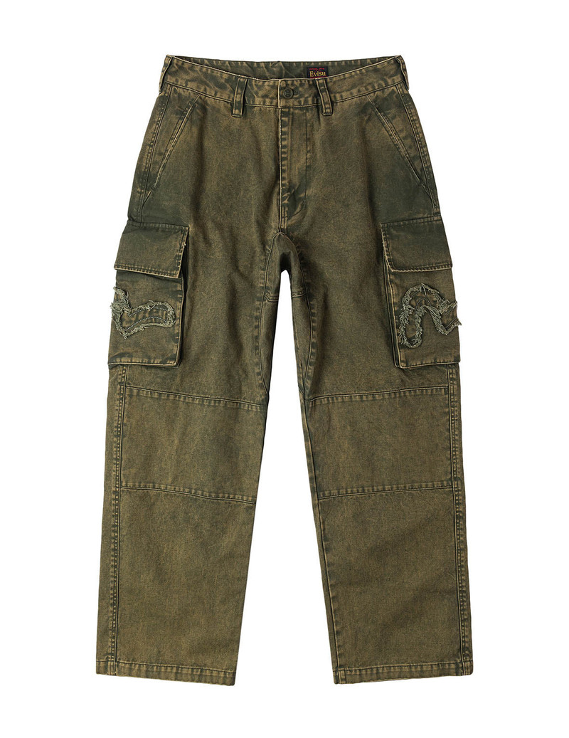 Distressed Seagull Appliqué Embroidery and Multi-Pocket Loose Fit Cargo Pants - 1