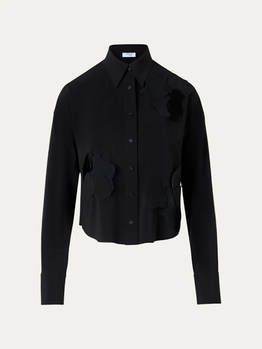 Flower Applique Button-Down Shirt - 1