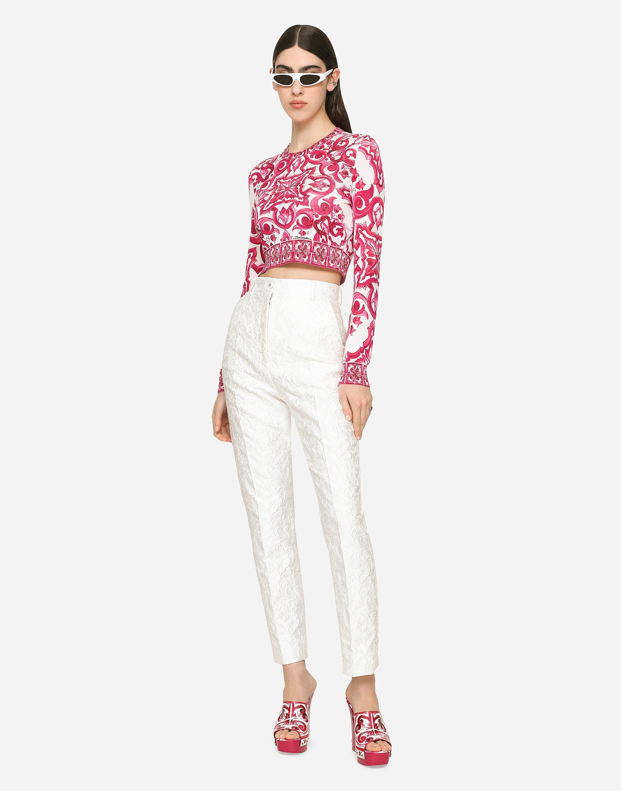 Cropped Majolica-print silk sweater - 2