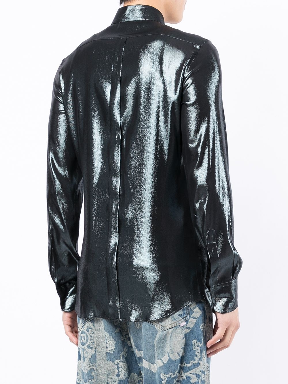 metallic-sheen button-up shirt - 4