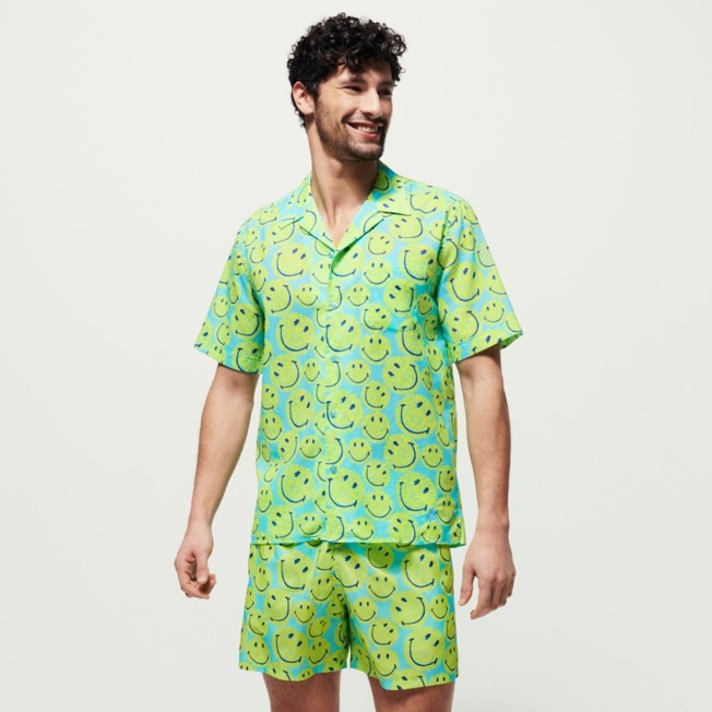 Men Bowling Shirt Linen and Cotton Turtles Smiley - Vilebrequin x Smiley® - 6