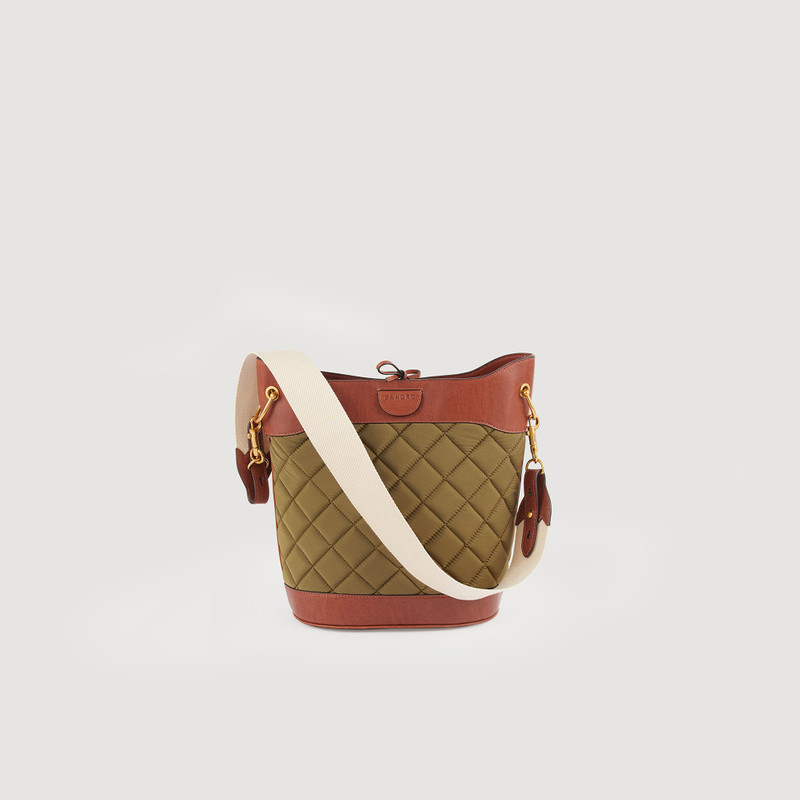Leather and quilted fabric bucket bag 3