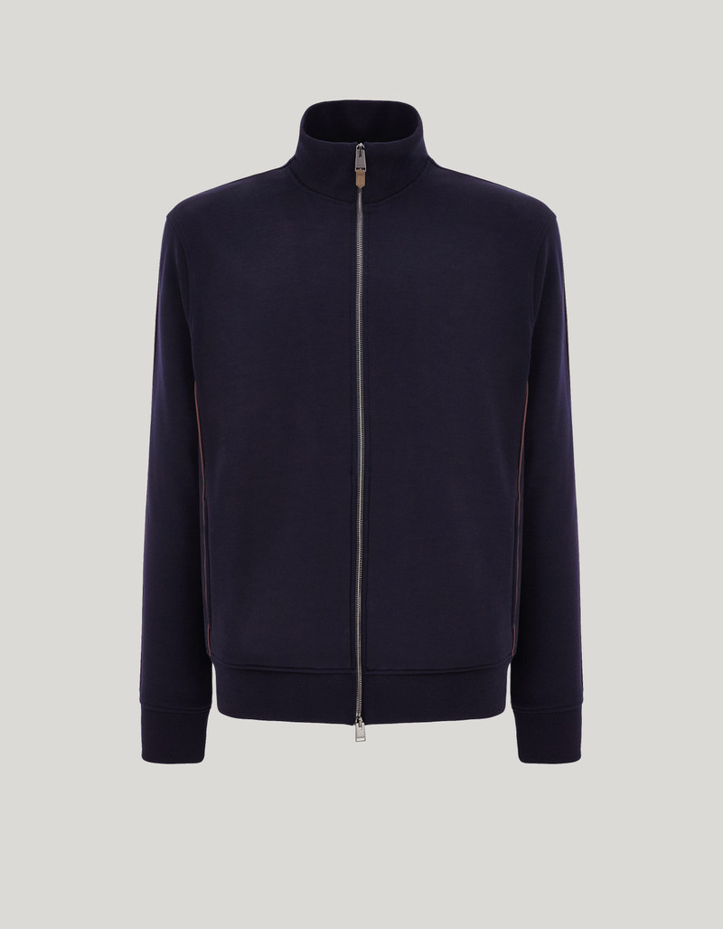 IMPECCABILE WOOL BLUE ZIPPERED SWEATSHIRT WITH CONTRASTING PIPING DETAIL 1