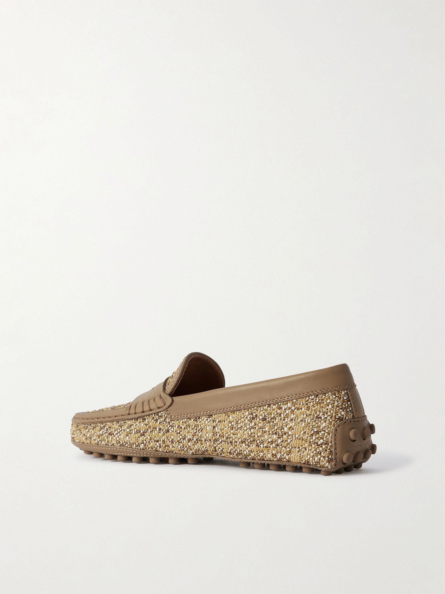 Leather-trimmed raffia mocassins Beige - 3