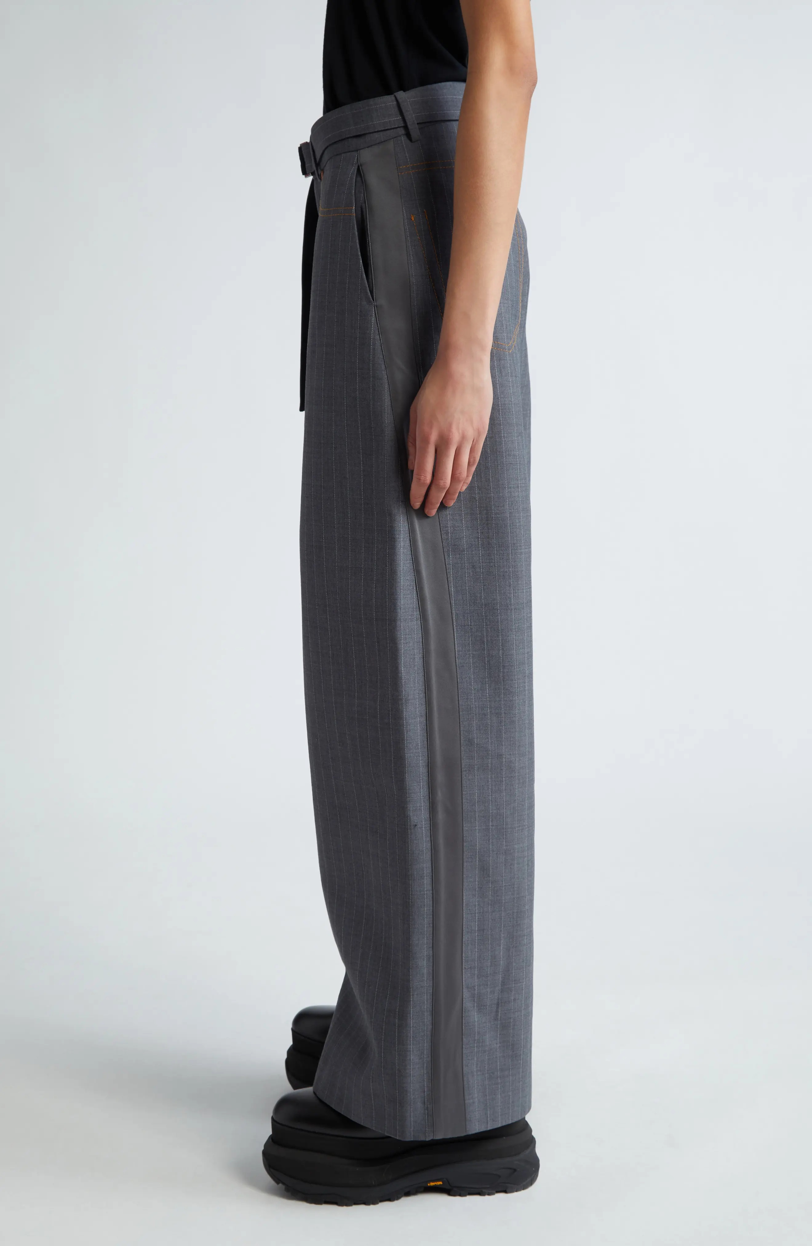 Pinstripe Belted Trousers - 3