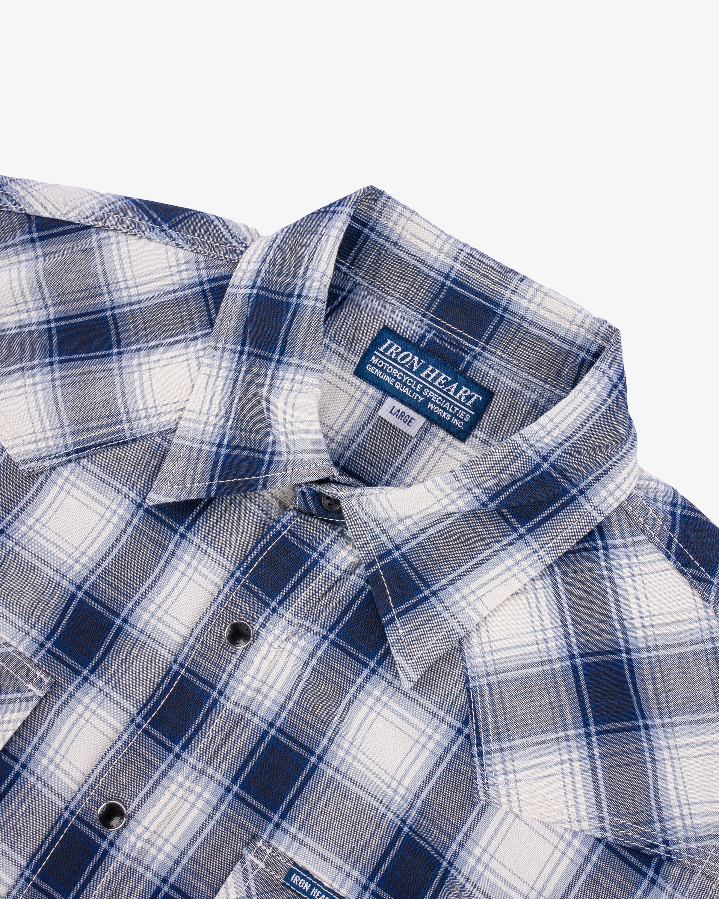 5OZ SELVEDGE SHORT SLEEVED MADRAS CHECK WESTERN SHIRT - BLUE - 6