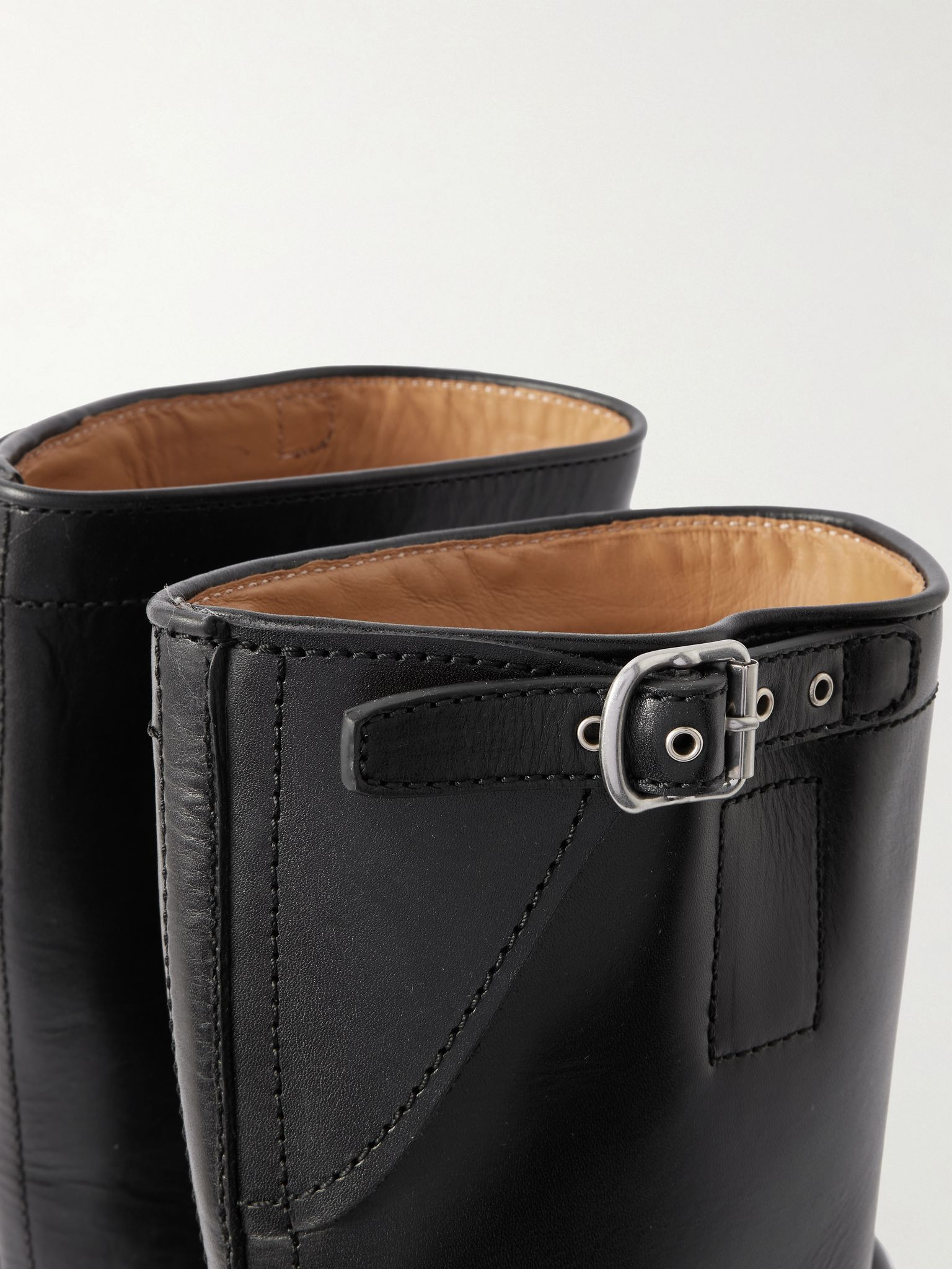 Buckled Leather Boots Black - 5