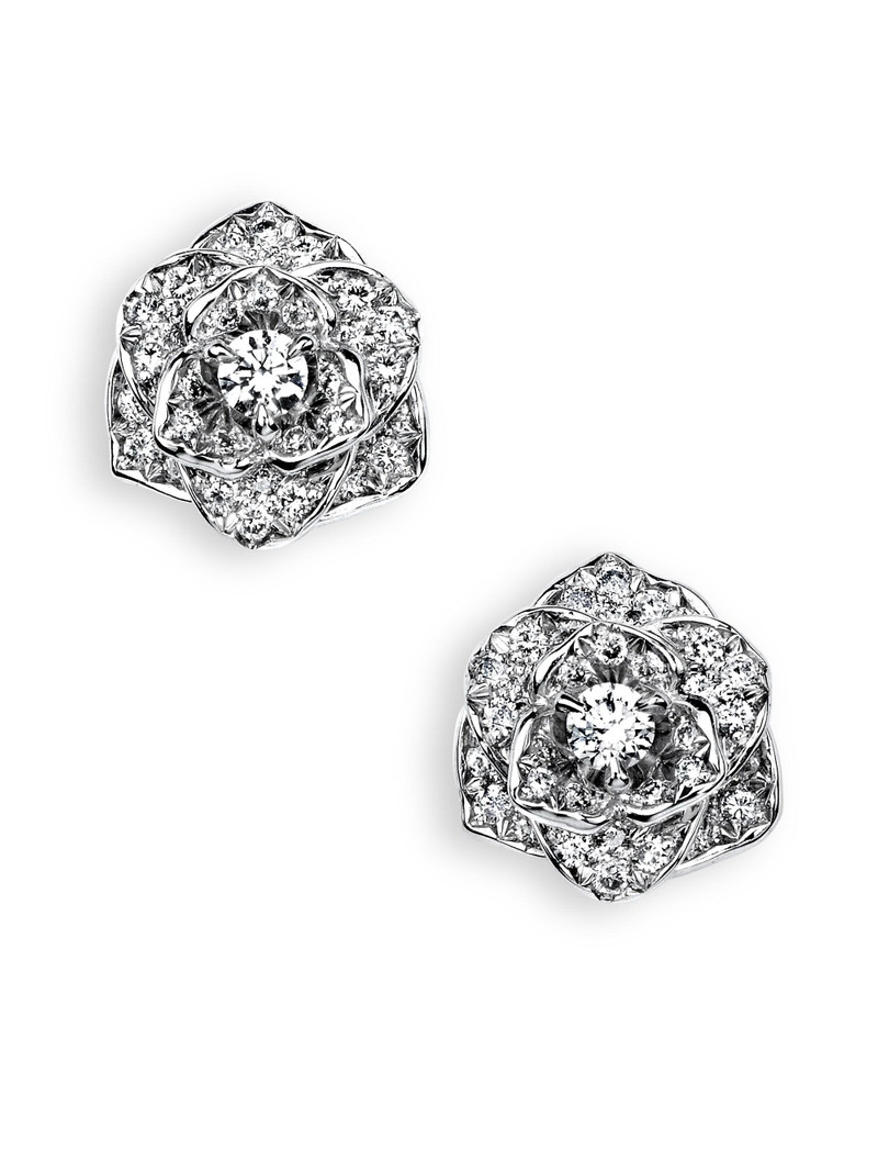 Women's Rose Diamond & 18K White Gold Stud Earrings - White Gold 1