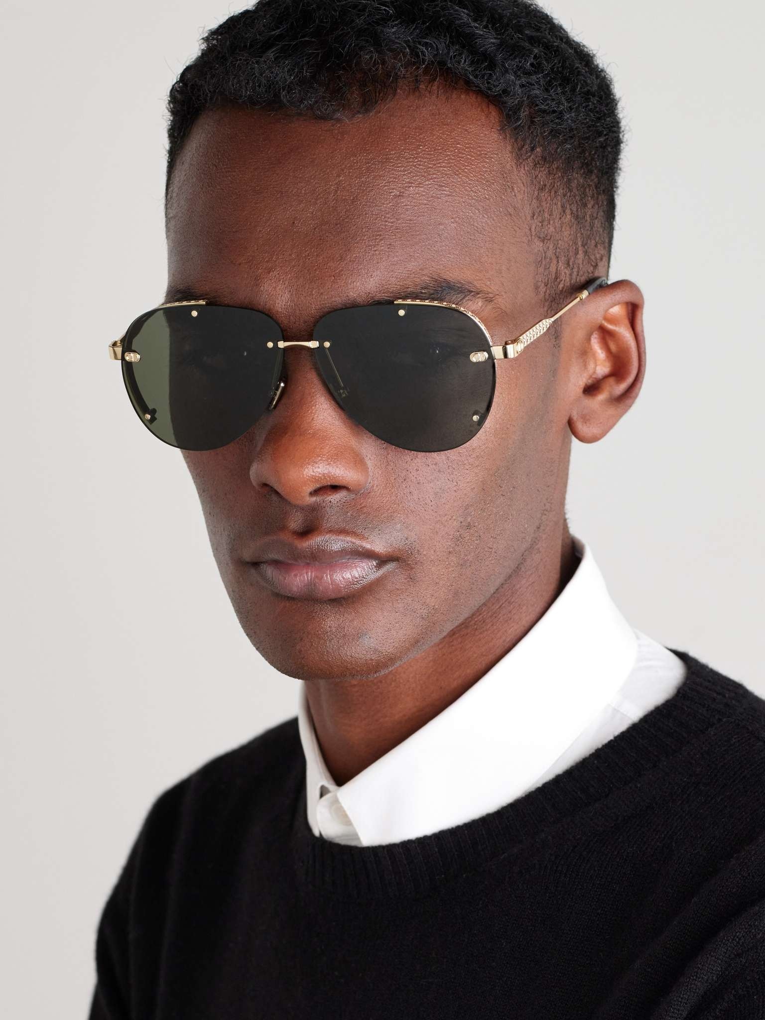 NeoDior A1U Aviator-Style Guilloché Gold-Tone Sunglasses - 2