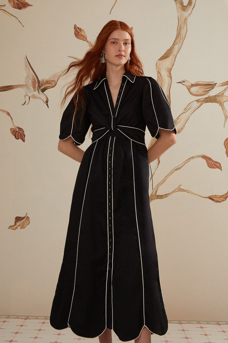 FARM RIO Black And White Short Sleeve Midi Dress outlook