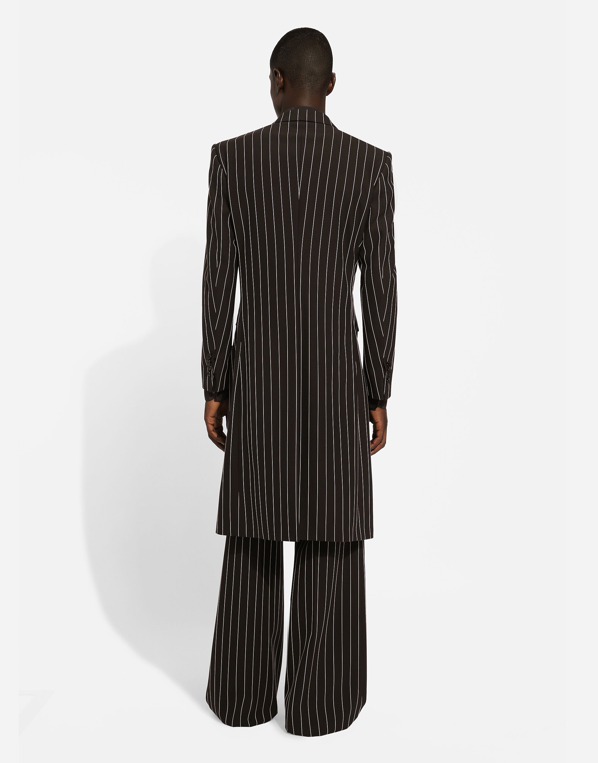 Single-breasted pinstripe wool coat - 3