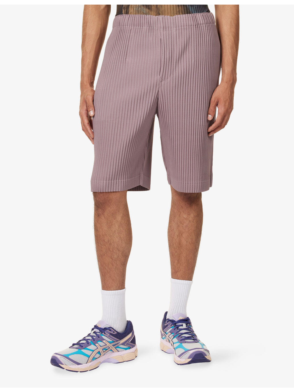 Color Pleats Drawstring Knitted Shorts - 3