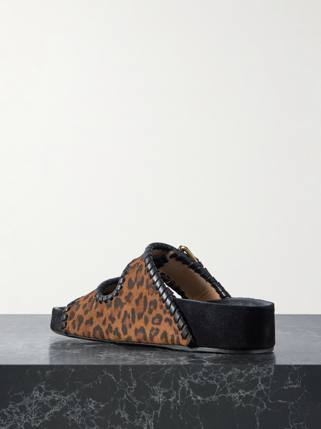 Lennyo Leather-trimmed Leopard-print Suede Slides - 3