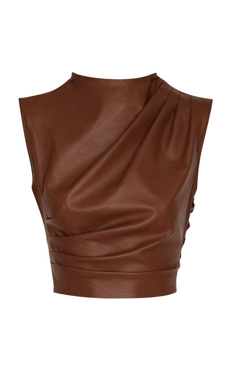 Recuerdame Gathered Leather Top brown 1