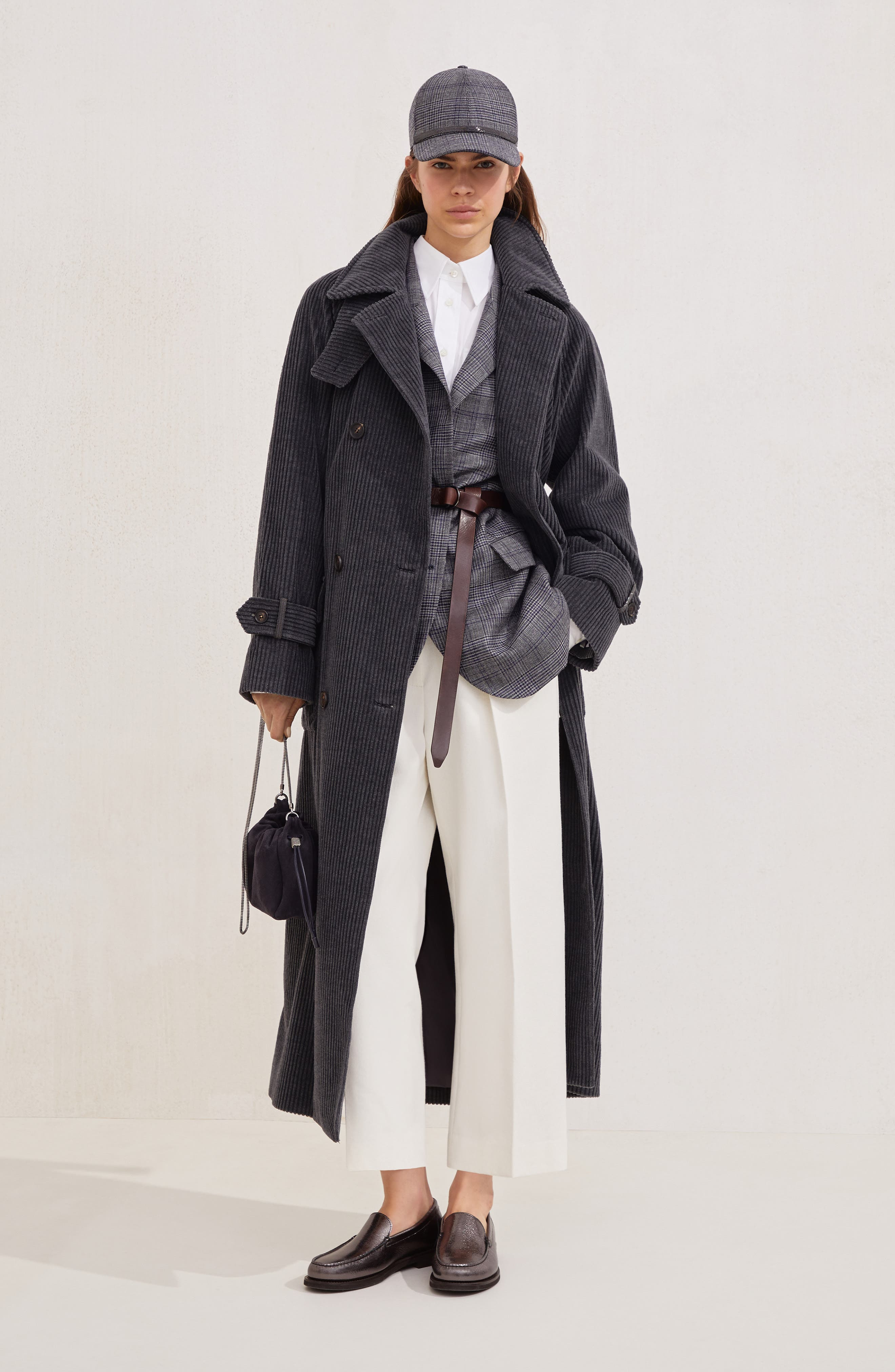Brunello Cucinelli Wide rib corduroy trench in Lignite Grey at Nordstrom - 6