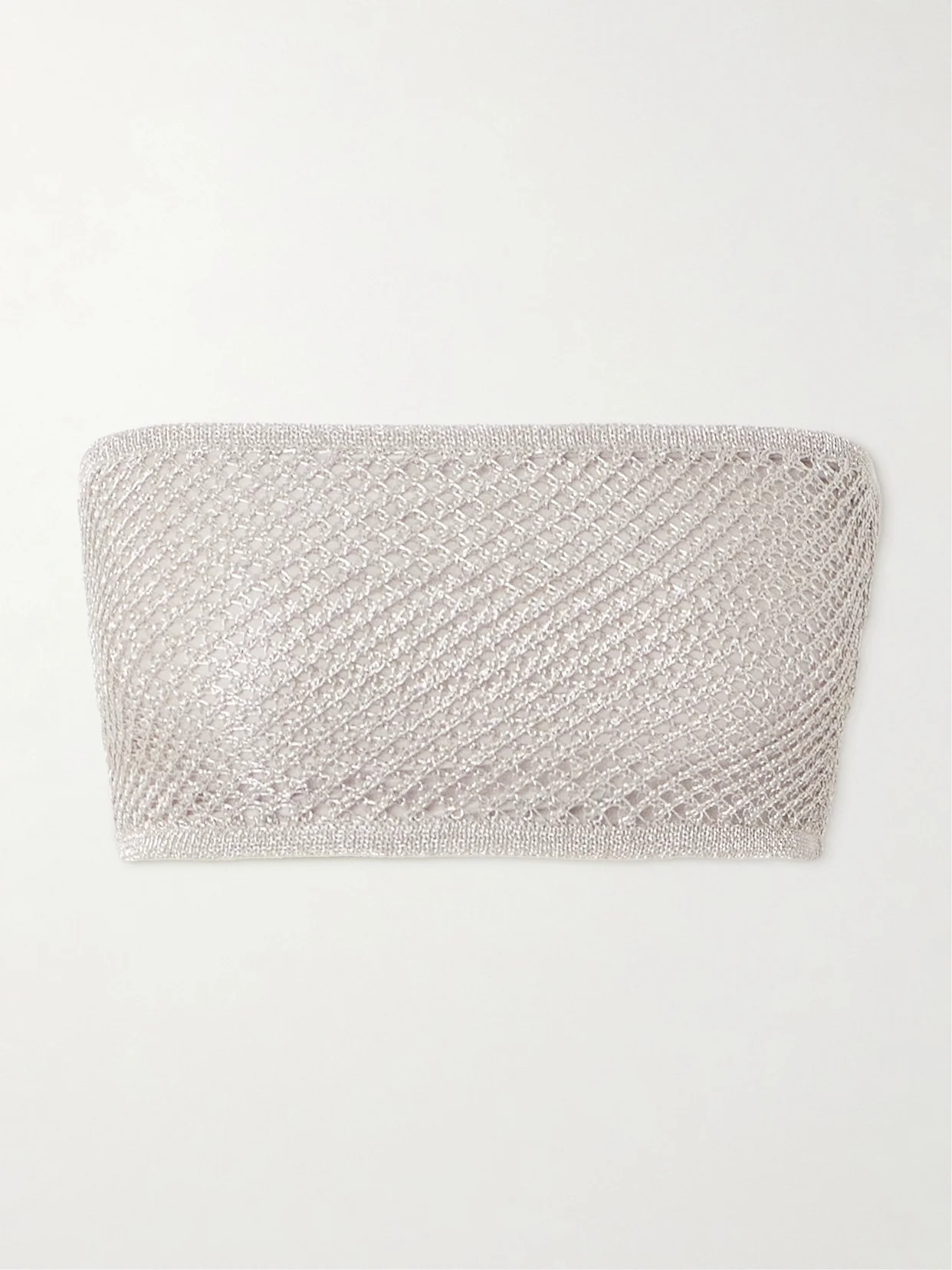 Cropped Metallic Open-knit Bandeau Top - 1