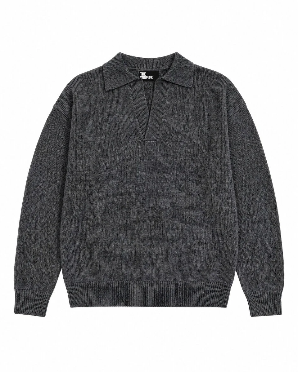 GRAY WOOL POLO-NECK SWEATER - 1