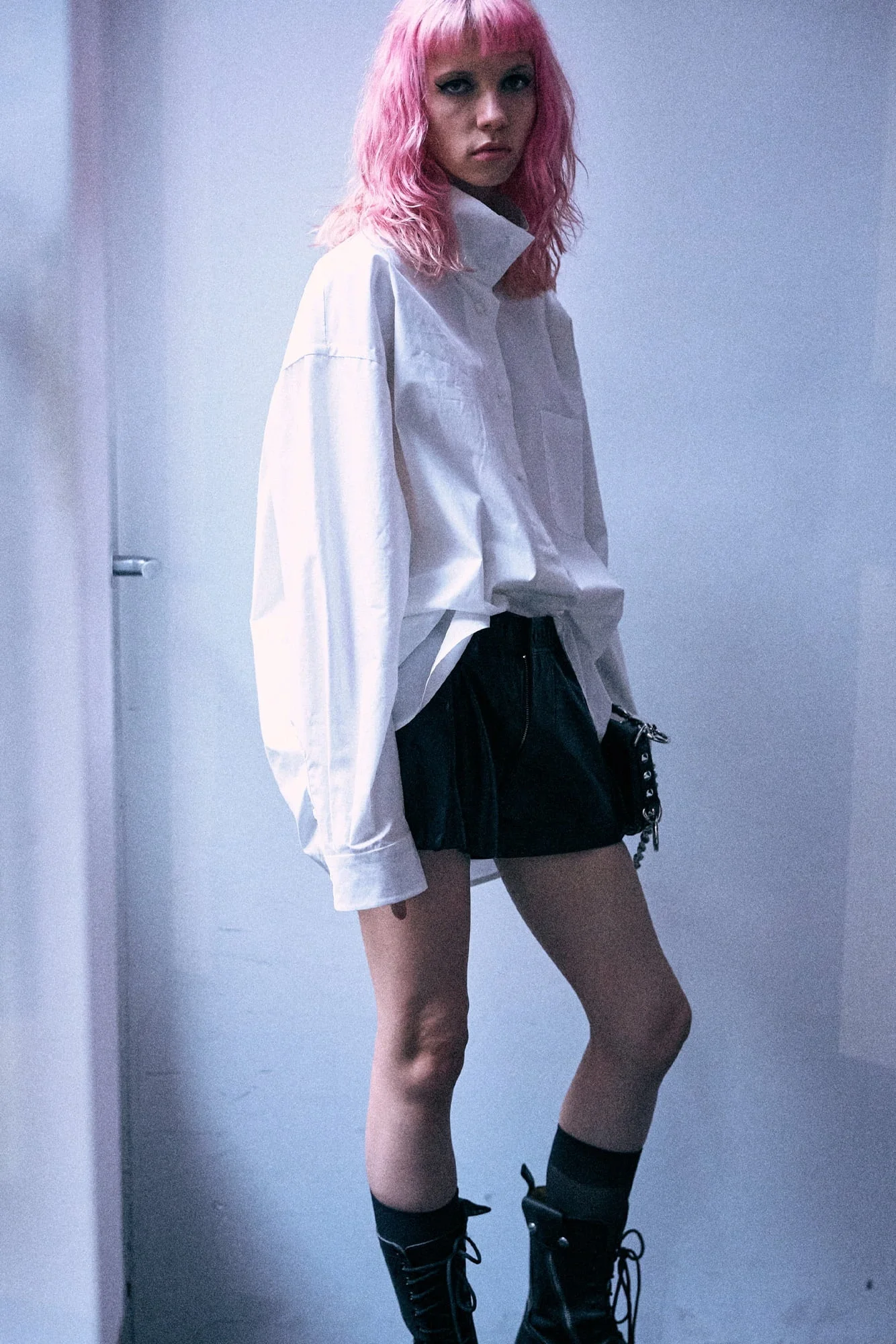 Tall Collar Boyfriend Button Up Shirt - 1