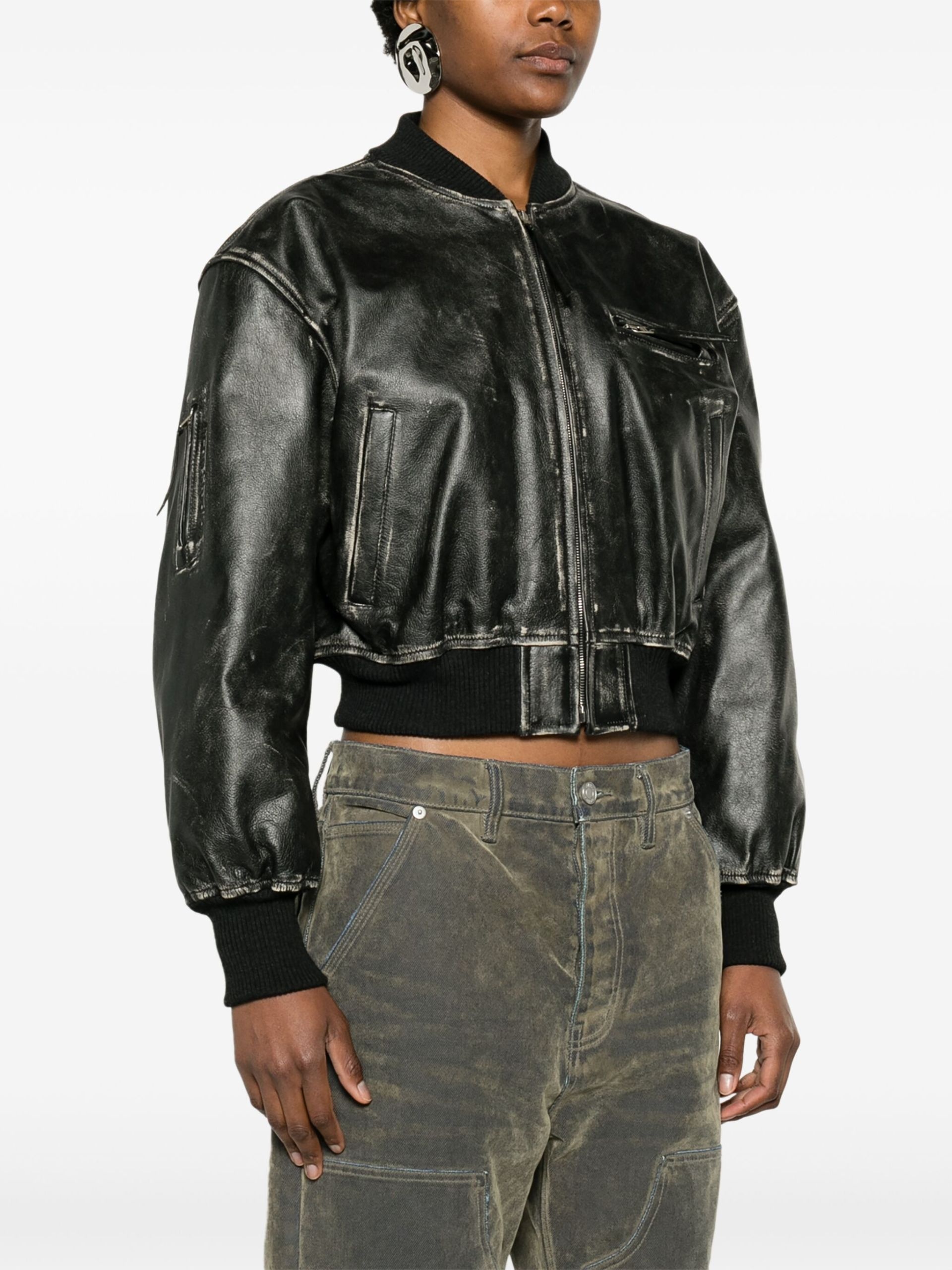 Black leather bomber jacket - 3