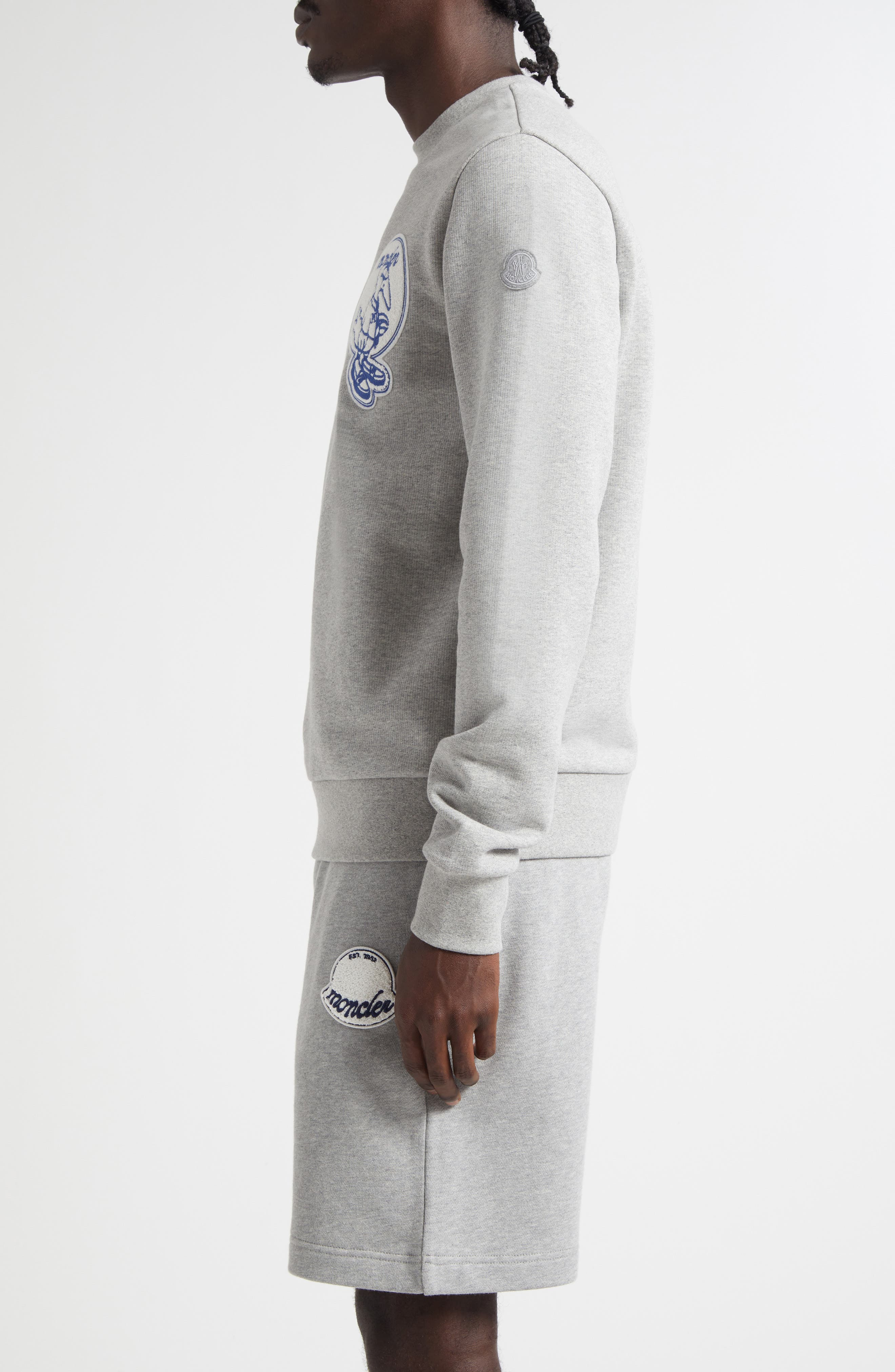 Moncler Monduck Mascot Patch Sweatshirt in Extra Light Gray Melange at Nordstrom - 3