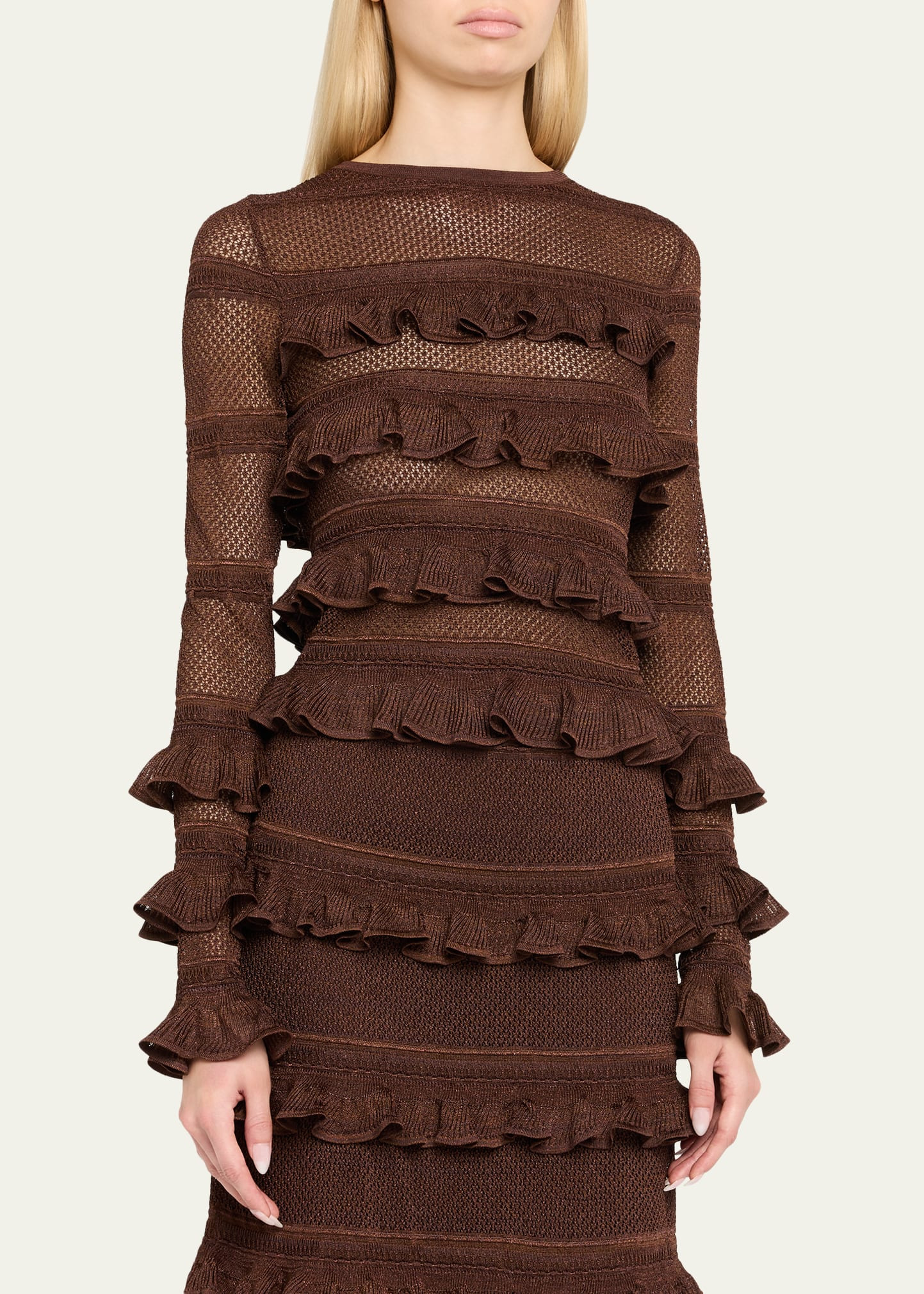 Long-Sleeve Lace Frill Top - 4