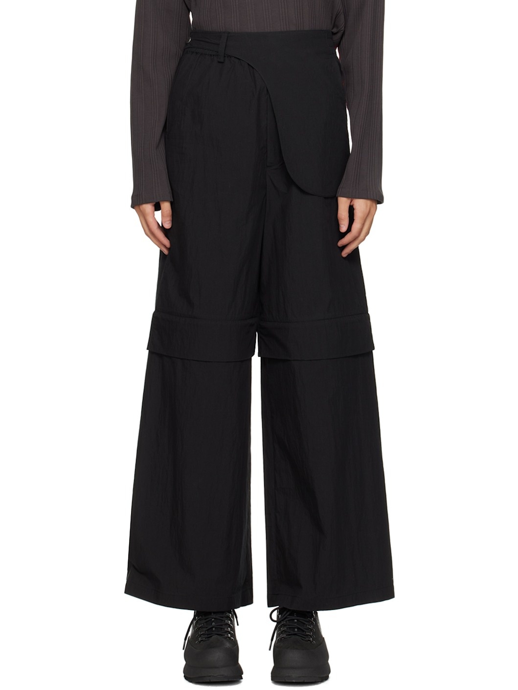 Black Wide Waistbag Convertible Trousers - 1