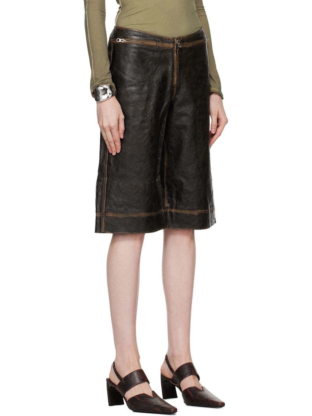 Brown SLK Leather Shorts - 2