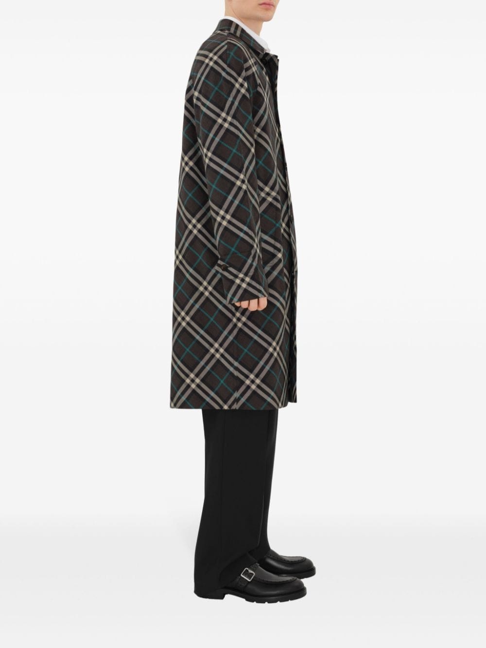 Mid-Length Check Trench Coat - 3