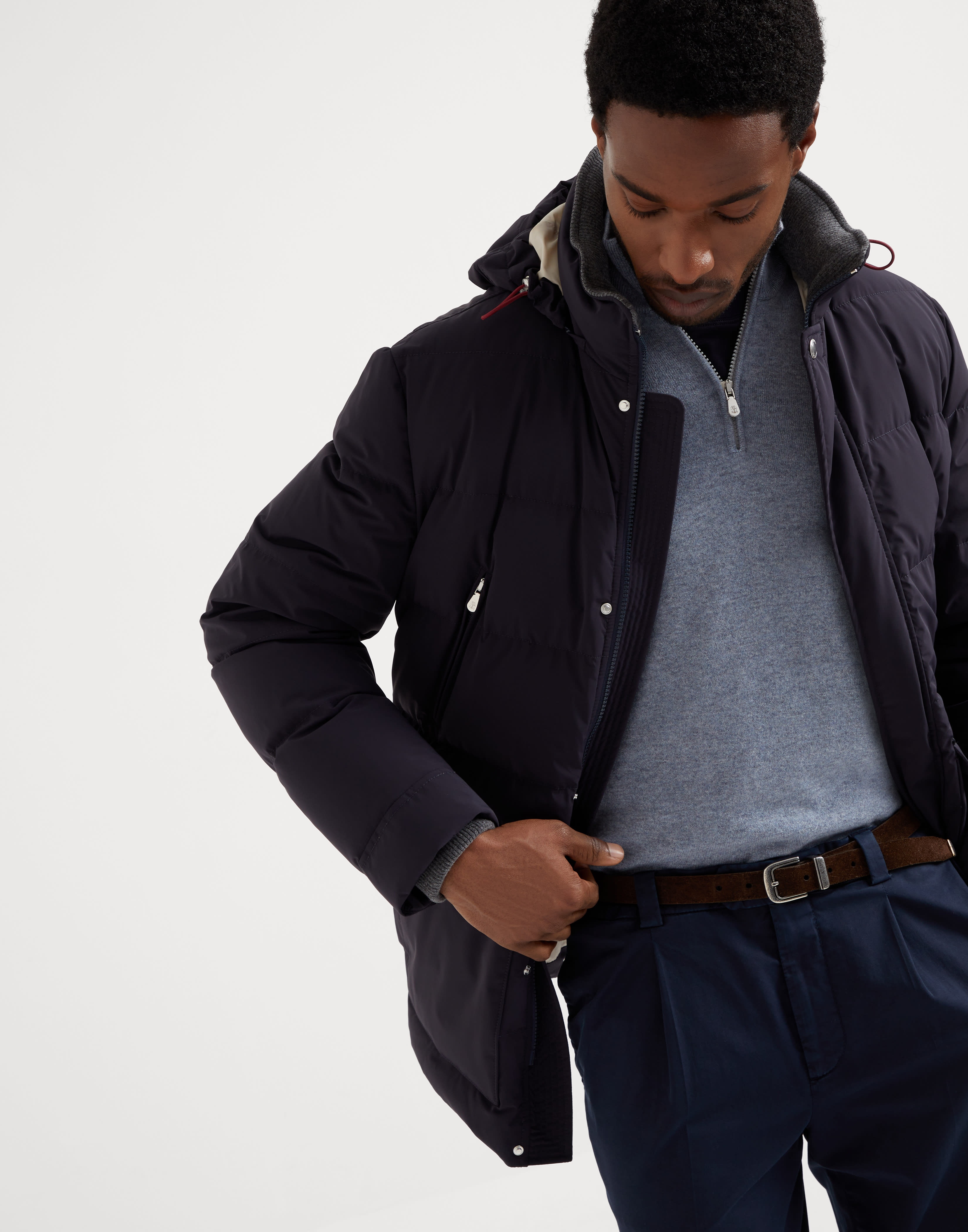 Bonded taffeta down jacket with detachable hood - 4