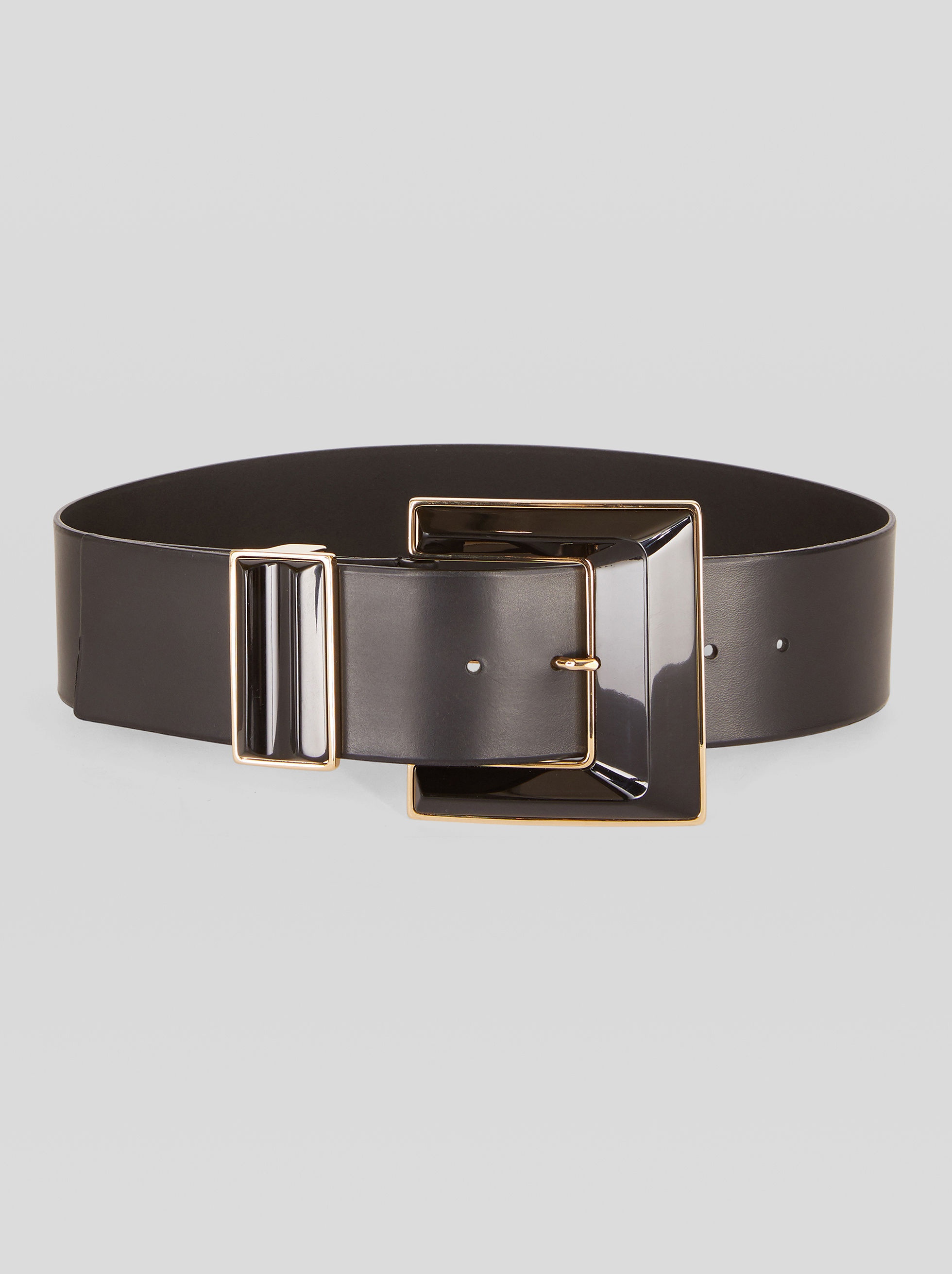 LEATHER BELT WITH MAXI GEOMETRIC BUCKLE - 1