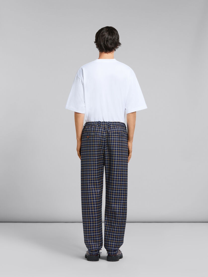 BLUE CHECKED WOOL AND COTTON TRACK PANTS - 3