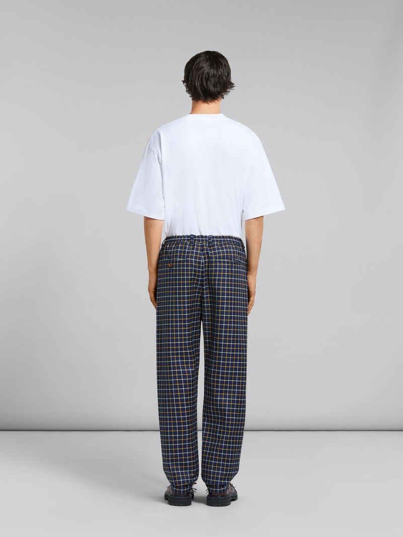 BLUE CHECKED WOOL AND COTTON TRACK PANTS 3