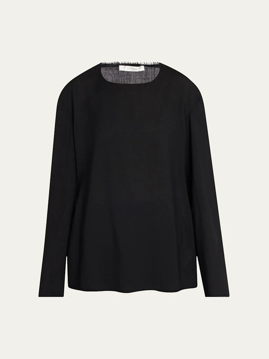 Cattaleya Raw-Edge Long-Sleeve Wool Top - 1