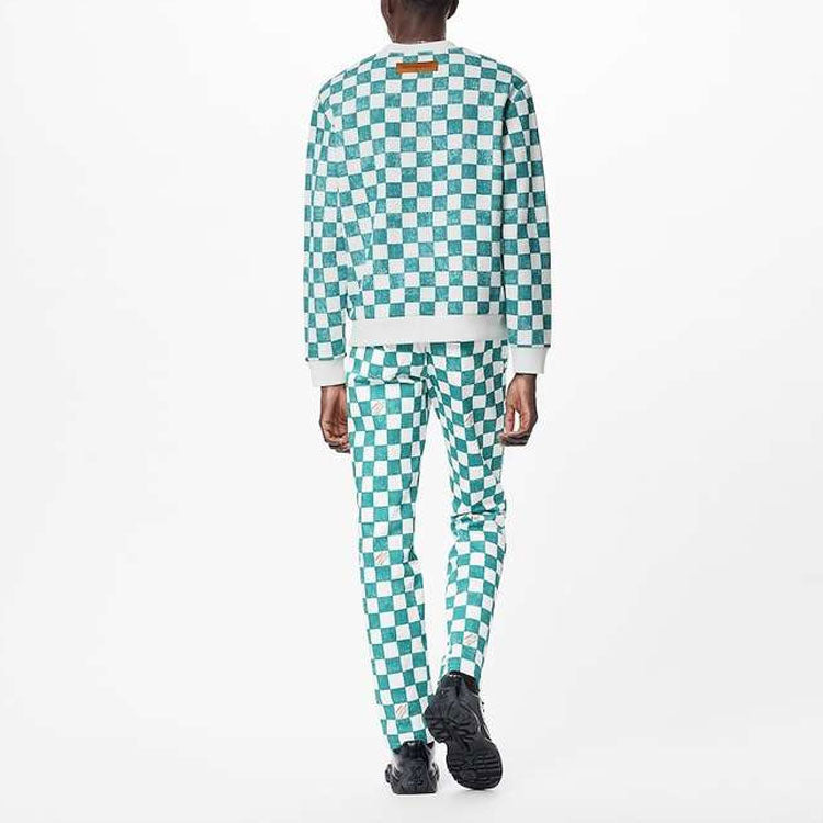LOUIS VUITTON FW21 Grid Round Neck Long Sleeves Couple Style Blue White Colorblock 1A99VC - 3