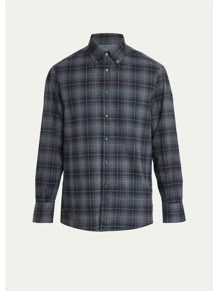 Men's Cotton Plaid Button-Down Shirt - 1