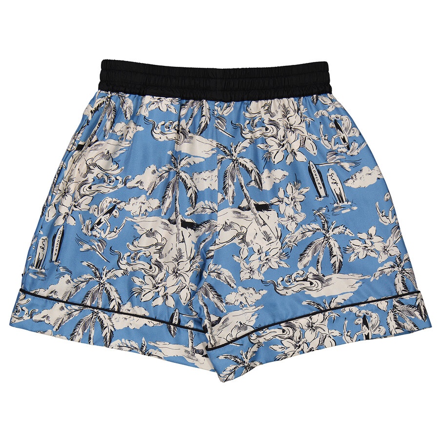 Moncler Ladies Azurine Palm Print Drawstring Silk Shorts - 4