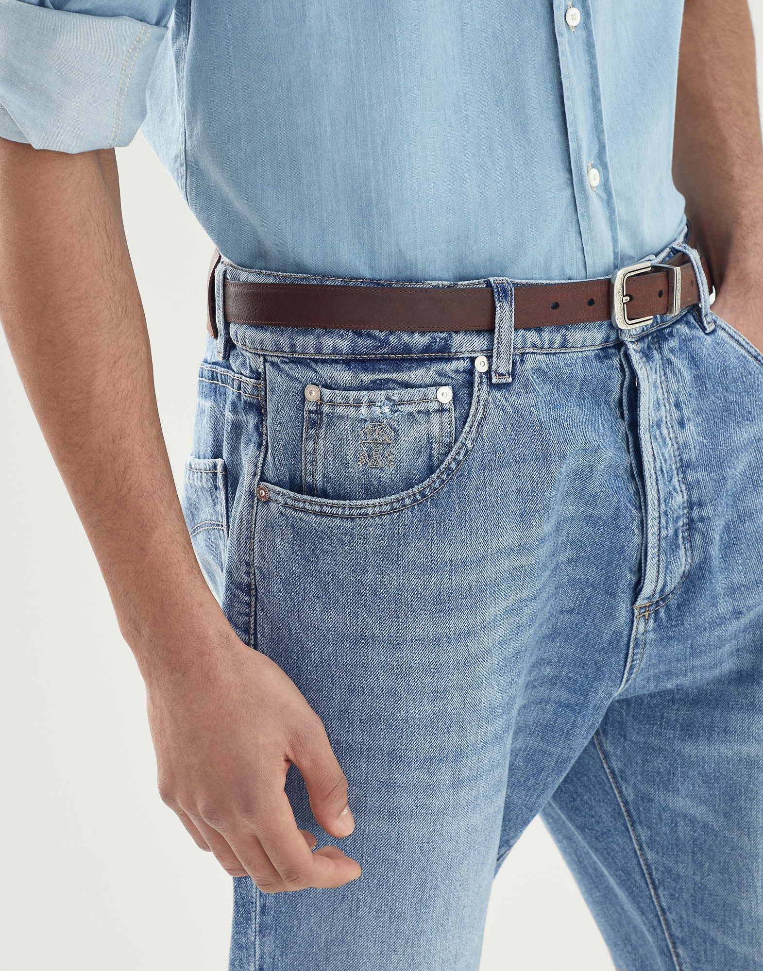 Aged denim leisure fit five-pocket trousers - 3