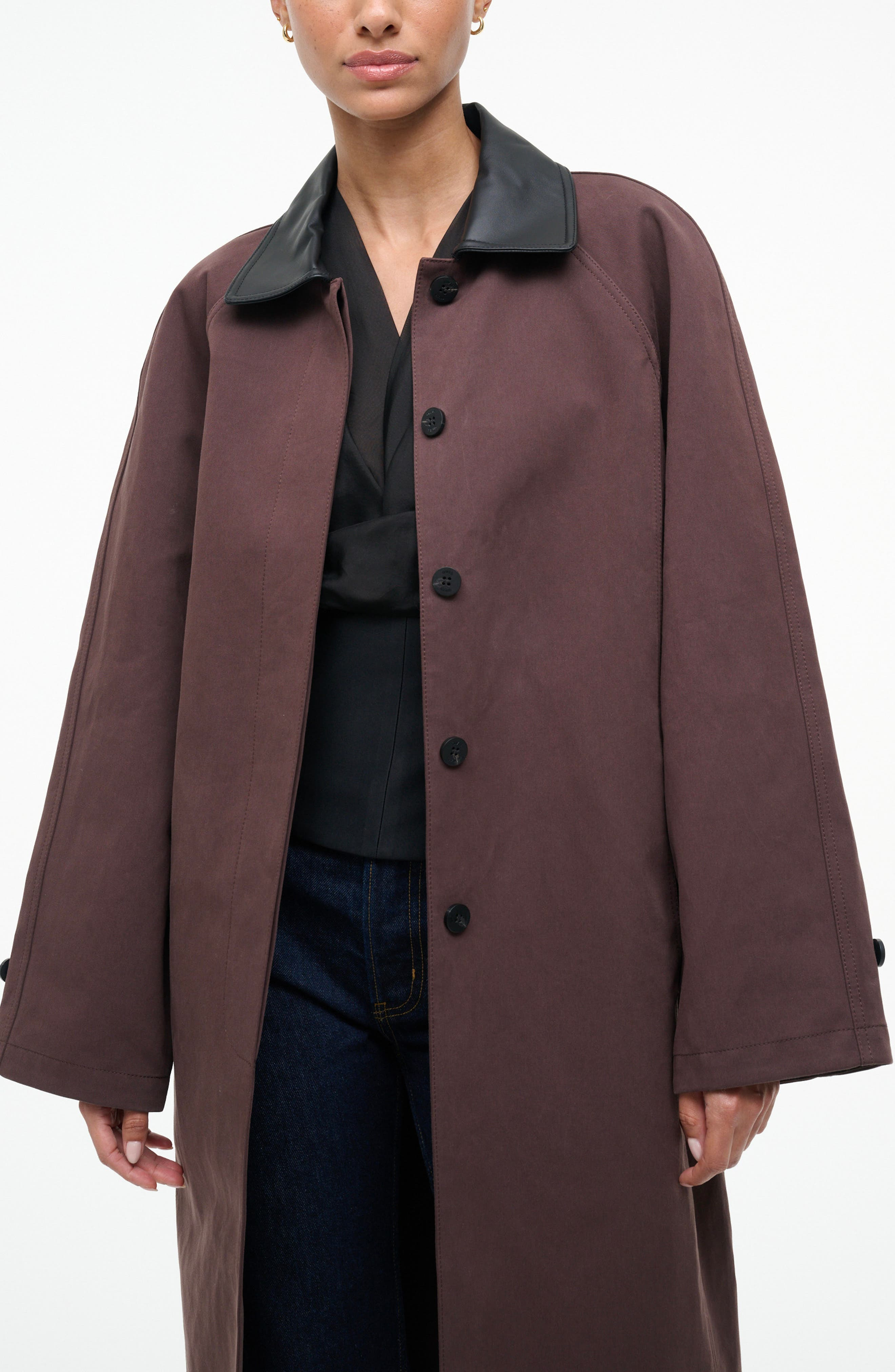 STAUD Jonah Leather Collar Coat in Earth at Nordstrom - 3