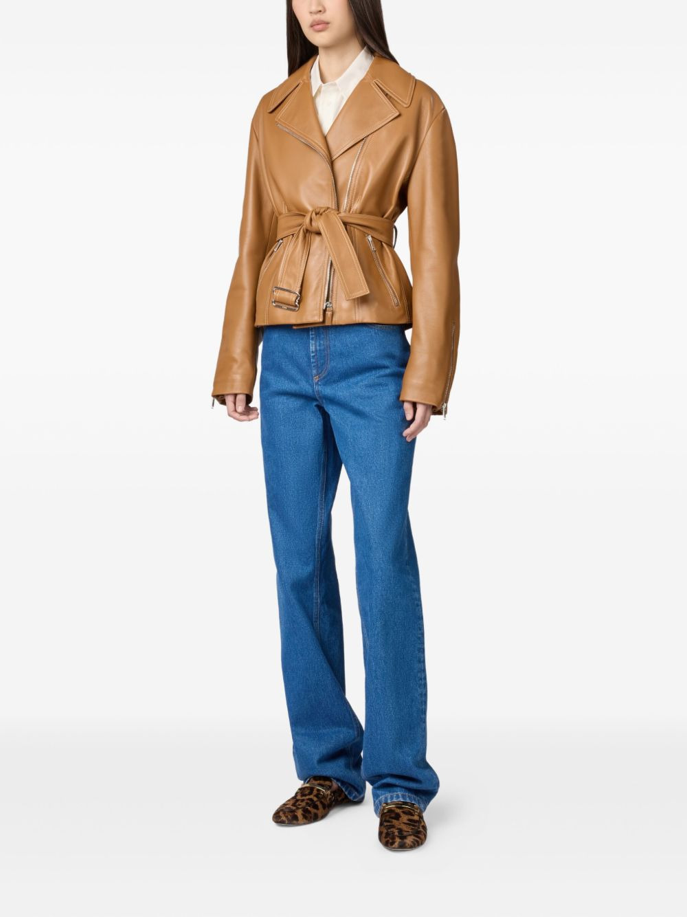 belted leather jacket - 2